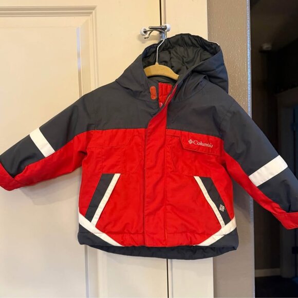 Baby Red Gray White Columbia Omni Tech Bugaboo Hooded Winter Coat-Size 12 Months - Picture 3 of 10